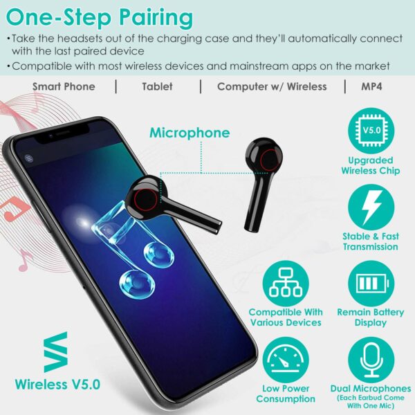 IPX5 Waterproof Wireless 5.0 TWS Earbuds Wireless Headsets w/ Mic - Image 7