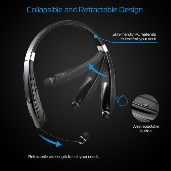 Foldable Wireless Headsets Wireless 4.1 Sport Neckband Stereo Headphones Sweatproof Earphones Earbuds - Image 3