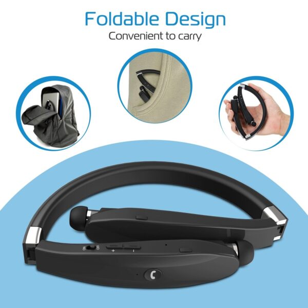 Foldable Wireless Headsets Wireless 4.1 Sport Neckband Stereo Headphones Sweatproof Earphones Earbuds - Image 4